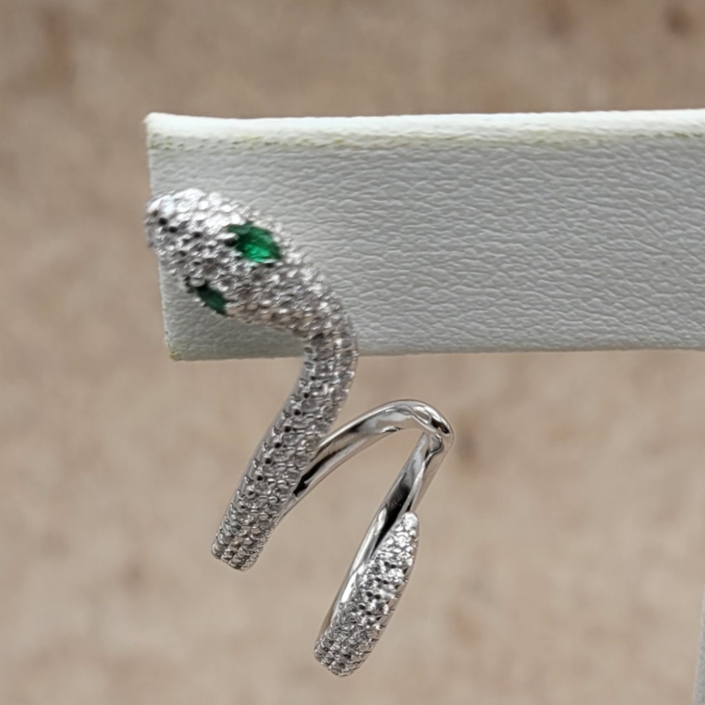 Green Eye Snake Earring 925 Sterling Silver Snake Stud and Cuff